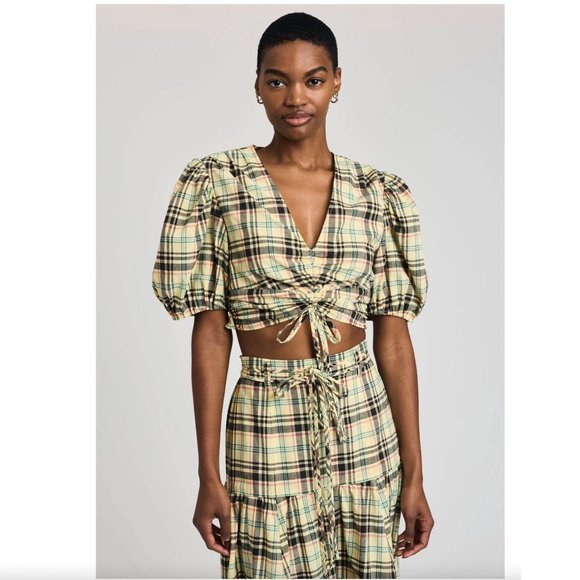 Derek Lam 10 Crosby Bella Crop Top Yellow Plaid - Picture 12 of 14